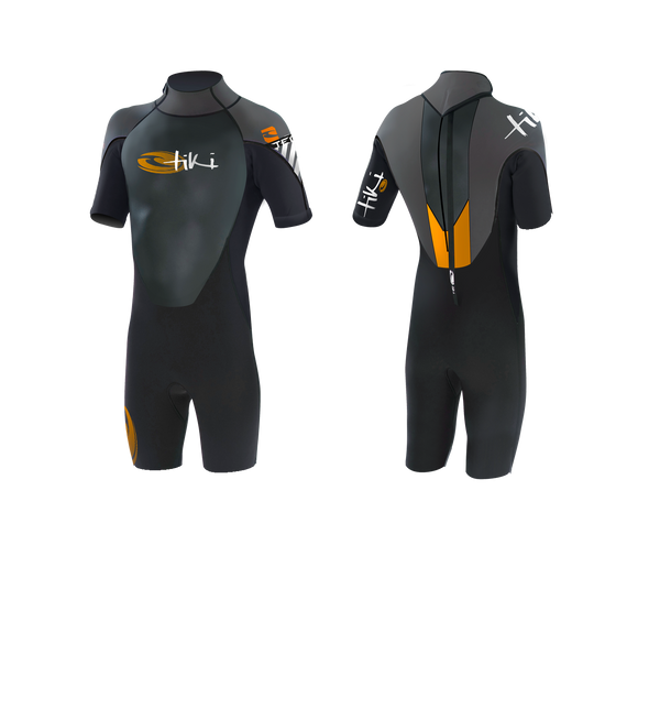 Tiki Tech Flatlock 3/2mm Shorty Mens Summer Wetsuit Back Zip - Boards360
