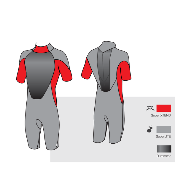 Tiki Tech Flatlock 3/2mm Shorty Mens Summer Wetsuit Back Zip - Boards360