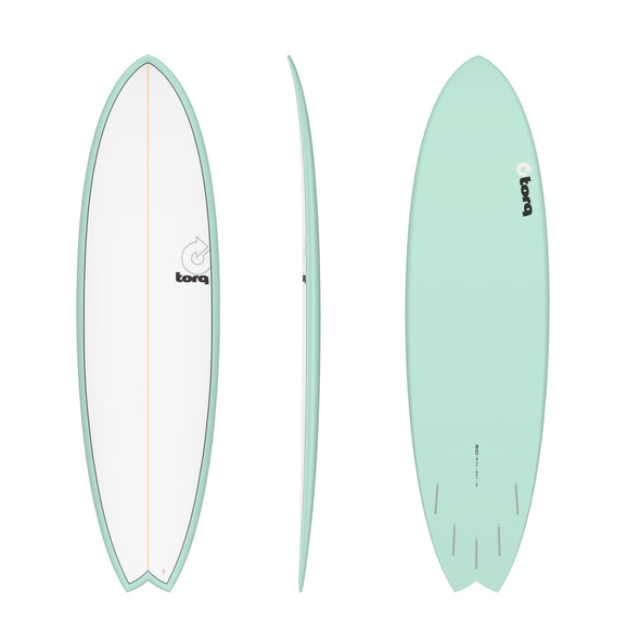 Torq TET Fish 6ft 10 Fish Surfboard White with Seagreen Pinline - Boards360