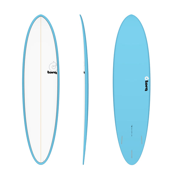 Torq TET Fun 7ft 2 Mid Length Surfboard White with Blue Pinline - Boards360