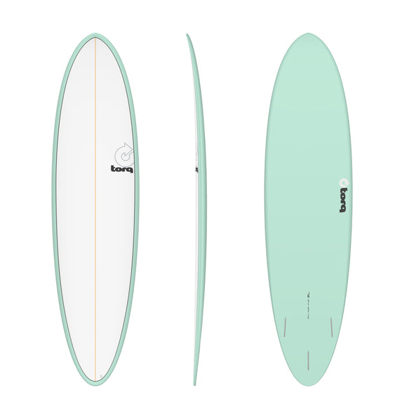 Torq TET Fun 7ft 2 Mid Length Surfboard White with Seagreen Pinline - Boards360
