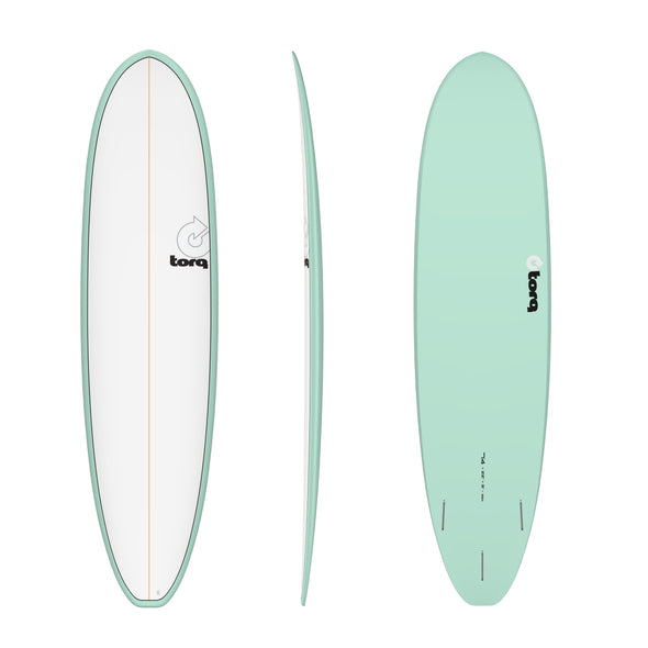 Torq TET Fun V 7ft 4 Mini Mal Surfboard White with Seagreen Pinline - Boards360
