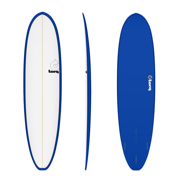 Torq TET Fun V 7ft 8 Mini Mal Surfboard White With Navy Blue Pinline - Boards360