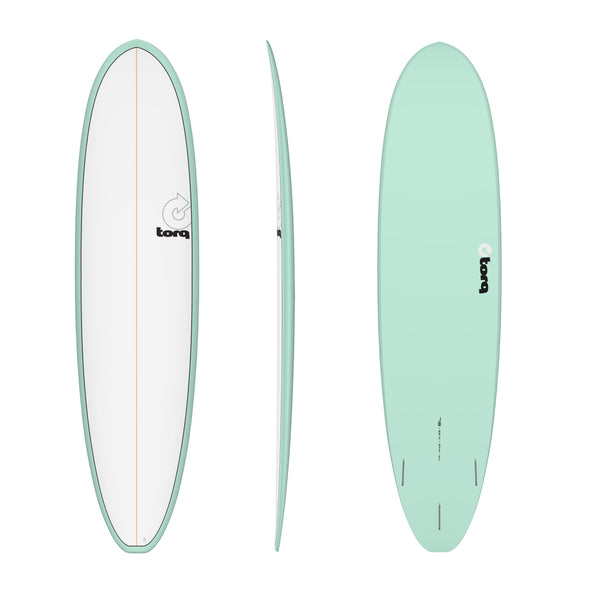 Torq TET Fun V 7ft 8 Mini Mal Surfboard White with Seagreen Pinline - Boards360
