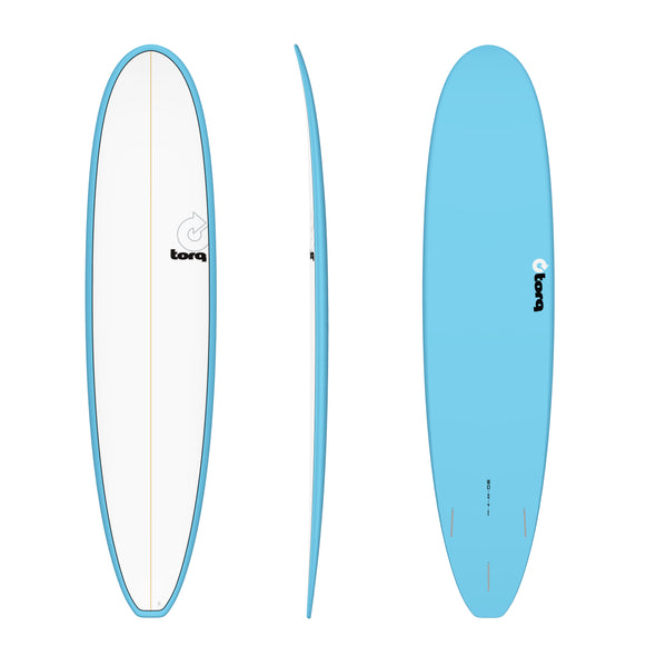 Torq TET Long 8ft 0 Longboard Surfboard White with Blue Pinline - Boards360