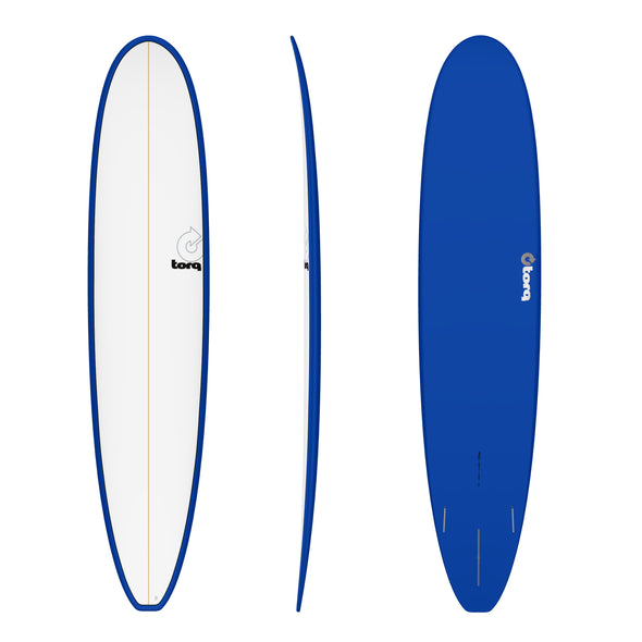 Torq TET Long 9ft 0 Longboard Surfboard White With Navy Blue Pinline - Boards360